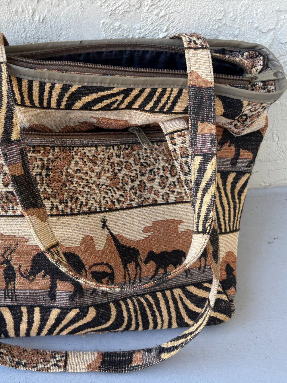 Vintage JADE Safari Tapestry Woven Shoulder Tote Bag